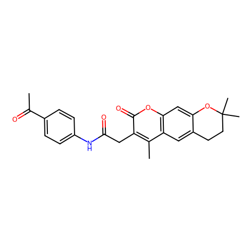 N-(4-acetylphenyl)-2-(4,8,8-trimethyl-2-oxo-2,6,7,8-tetrahydropyrano[3,2-g]chromen-3-yl)acetamide structure