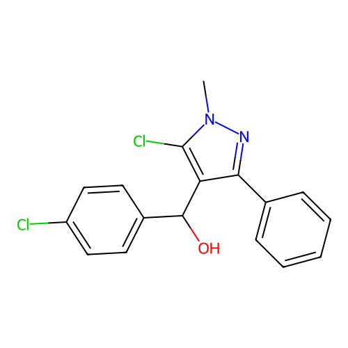 (5-chloro-1-methyl-3-phenyl-1H-pyrazol-4-yl)(4-chlorophenyl)methanol structure