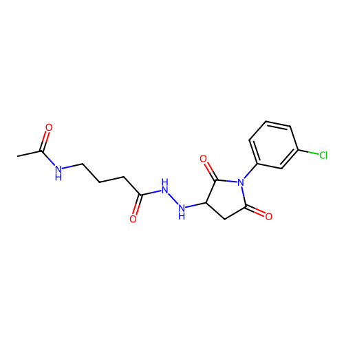 N-(4-{2-[1-(3-chlorophenyl)-2,5-dioxopyrrolidin-3-yl]hydrazinyl}-4-oxobutyl)acetamide structure