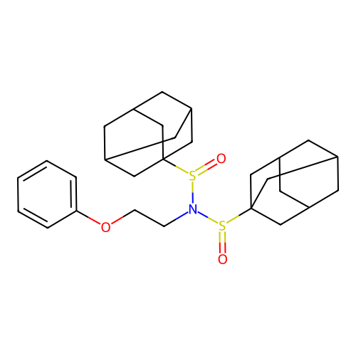 N-(1-adamantylsulfinyl)-N-(2-phenoxyethyl)adamantane-1-sulfinamide structure