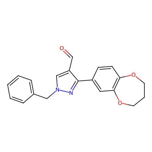 1-benzyl-3-(3,4-dihydro-2H-1,5-benzodioxepin-7-yl)-1H-pyrazole-4-carbaldehyde structure