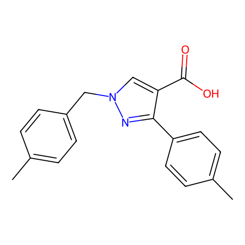 3-(4-methylphenyl)-1-[(4-methylphenyl)methyl]-1H-pyrazole-4-carboxylic acid structure