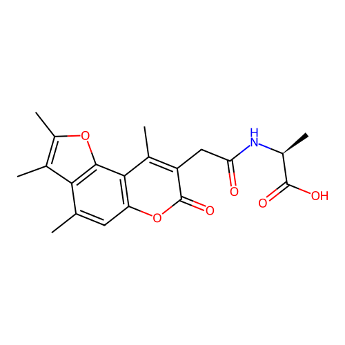 N-[(2,3,4,9-tetramethyl-7-oxo-7H-furo[2,3-f]chromen-8-yl)acetyl]-L-alanine structure