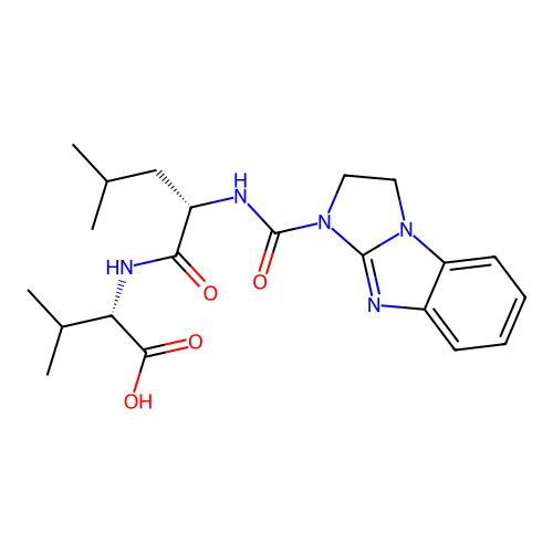 (2S)-2-[[(2S)-2-(1,2-dihydroimidazo[1,2-a]benzimidazole-3-carbonylamino)-4-methylpentanoyl]amino]-3-methylbutanoic acid structure