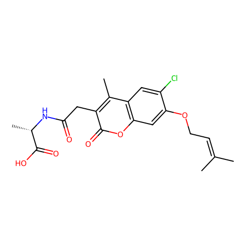 (2S)-2-[[2-[6-chloro-4-methyl-7-(3-methylbut-2-enoxy)-2-oxochromen-3-yl]acetyl]amino]propanoic acid structure