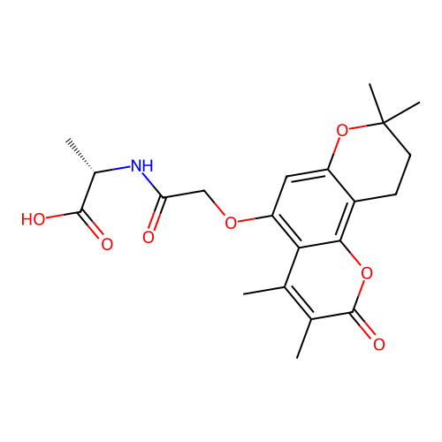 (2S)-2-[[2-[(3,4,8,8-tetramethyl-2-oxo-9,10-dihydropyrano[2,3-h]chromen-5-yl)oxy]acetyl]amino]propanoic acid structure