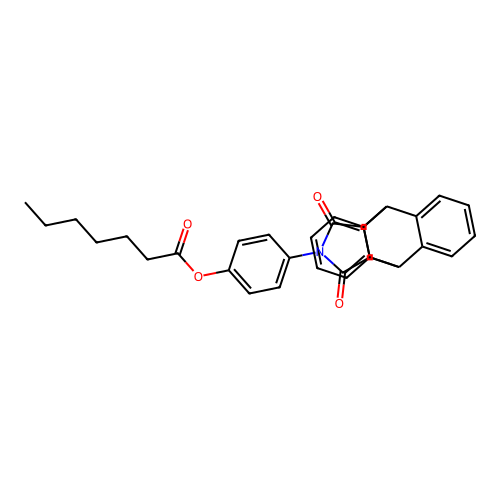 4-(16,18-dioxo-17-azapentacyclo[6.6.5.0~2,7~.0~9,14~.0~15,19~]nonadeca-2,4,6,9,11,13-hexaen-17-yl)phenyl heptanoate (non-preferred name) structure