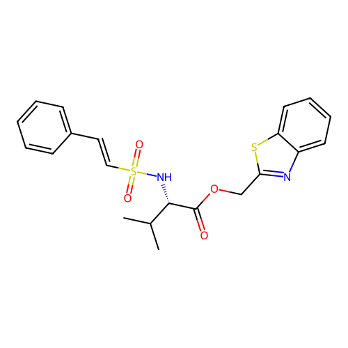 (1,3-benzothiazol-2-yl)methyl (2S)-3-methyl-2-(2-phenylethenesulfonamido)butanoate structure