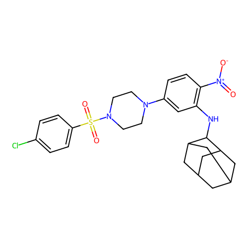 N-[5-[4-(4-chlorophenyl)sulfonylpiperazin-1-yl]-2-nitro-phenyl]adamantan-2-amine structure