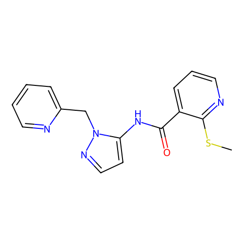 2-(methylsulfanyl)-N-{1-[(pyridin-2-yl)methyl]-1H-pyrazol-5-yl}pyridine-3-carboxamide structure