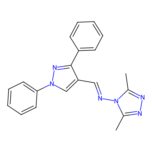 [N(E)]-N-[(1,3-Diphenyl-1H-pyrazol-4-yl)methylene]-3,5-dimethyl-4H-1,2,4-triazol-4-amine structure