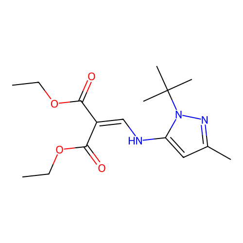 diethyl 2-({[1-(tert-butyl)-3-methyl-1H-pyrazol-5-yl]amino}methylene)malonate structure