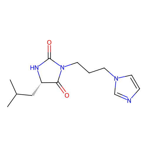 (S)-3-(3-(1H-imidazol-1-yl)propyl)-5-isobutylimidazolidine-2,4-dione structure