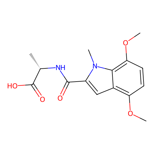 N-[(4,7-dimethoxy-1-methyl-1H-indol-2-yl)carbonyl]-L-alanine structure
