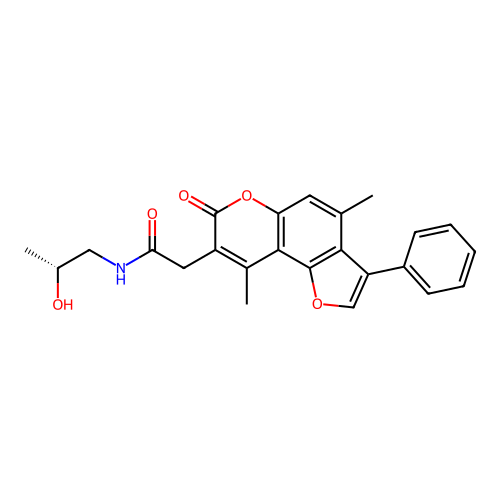 2-(4,9-dimethyl-7-oxo-3-phenylfuro[2,3-f]chromen-8-yl)-N-[(2R)-2-hydroxypropyl]acetamide structure