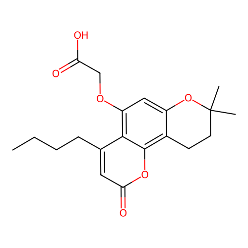[(4-butyl-8,8-dimethyl-2-oxo-9,10-dihydro-2H,8H-pyrano[2,3-f]chromen-5-yl)oxy]acetic acid structure