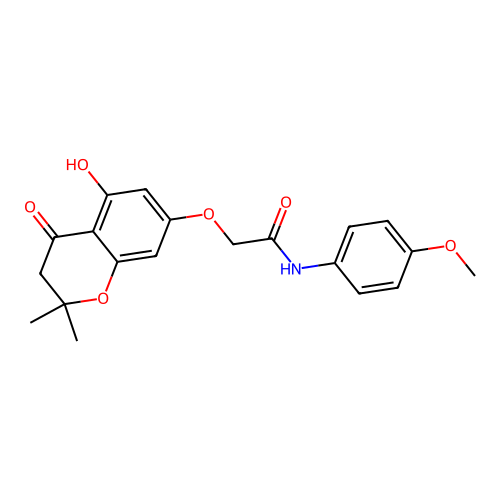 2-((5-hydroxy-2,2-dimethyl-4-oxochroman-7-yl)oxy)-N-(4-methoxyphenyl)acetamide structure