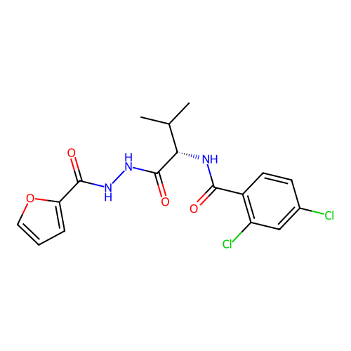 2,4-dichloro-N-[(2S)-1-[2-(furan-2-carbonyl)hydrazinyl]-3-methyl-1-oxobutan-2-yl]benzamide structure