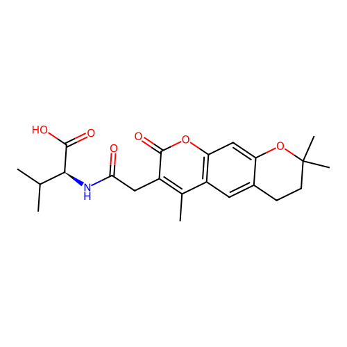 N-[(4,8,8-trimethyl-2-oxo-7,8-dihydro-2H,6H-pyrano[3,2-g]chromen-3-yl)acetyl]-L-valine structure