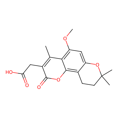 2-{5-methoxy-4,8,8-trimethyl-2-oxo-2H,8H,9H,10H-pyrano[2,3-h]chromen-3-yl}acetic acid structure
