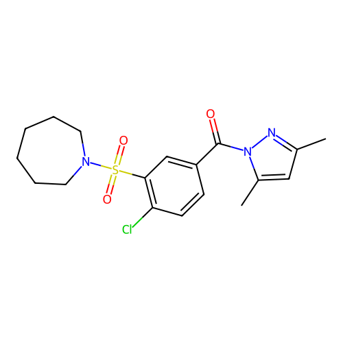 (3-(azepan-1-ylsulfonyl)-4-chlorophenyl)(3,5-dimethyl-1H-pyrazol-1-yl)methanone structure