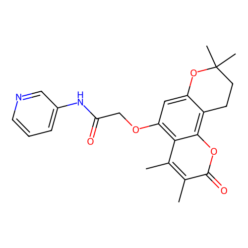 N-(pyridin-3-yl)-2-((3,4,8,8-tetramethyl-2-oxo-2,8,9,10-tetrahydropyrano[2,3-f]chromen-5-yl)oxy)acetamide structure
