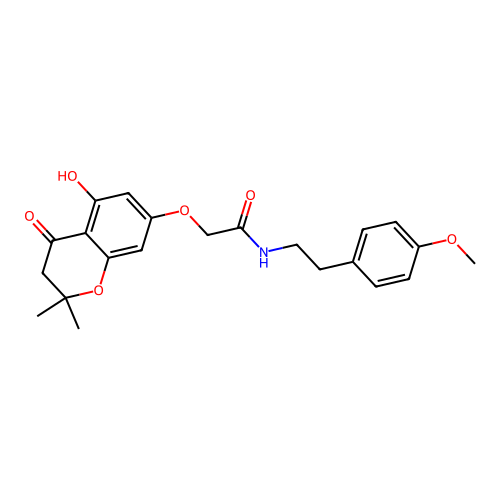 2-((5-hydroxy-2,2-dimethyl-4-oxochroman-7-yl)oxy)-N-(4-methoxyphenethyl)acetamide structure