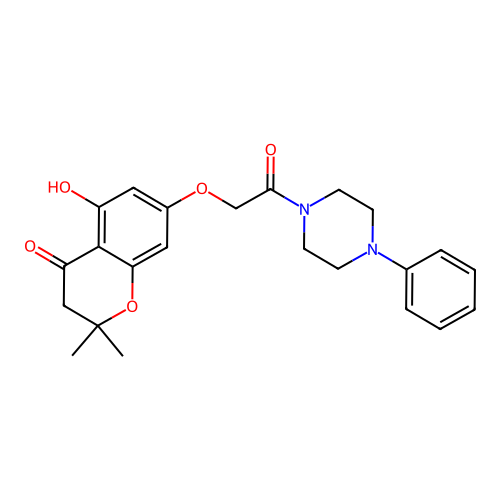 5-Hydroxy-2,2-dimethyl-7-(2-oxo-2-(4-phenylpiperazin-1-yl)ethoxy)chroman-4-one structure