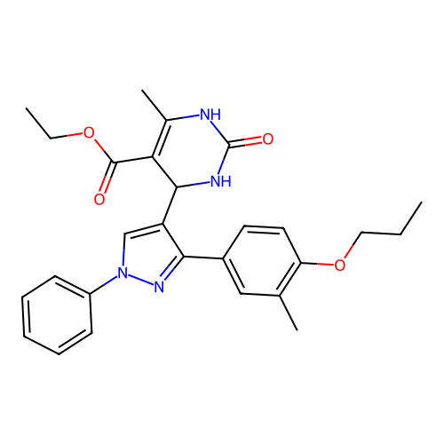 ethyl 6-methyl-4-[3-(3-methyl-4-propoxyphenyl)-1-phenyl-1H-pyrazol-4-yl]-2-oxo-1,2,3,4-tetrahydropyrimidine-5-carboxylate structure