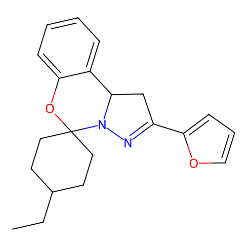 4-ethyl-2'-(furan-2-yl)-1',10b'-dihydrospiro[cyclohexane-1,5'-pyrazolo[1,5-c][1,3]benzoxazine] structure