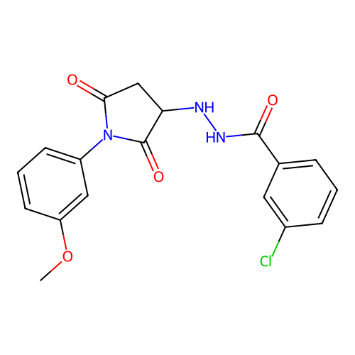 3-chloro-N'-[1-(3-methoxyphenyl)-2,5-dioxopyrrolidin-3-yl]benzohydrazide structure