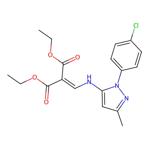 diethyl 2-({[1-(4-chlorophenyl)-3-methyl-1H-pyrazol-5-yl]amino}methylene)malonate structure