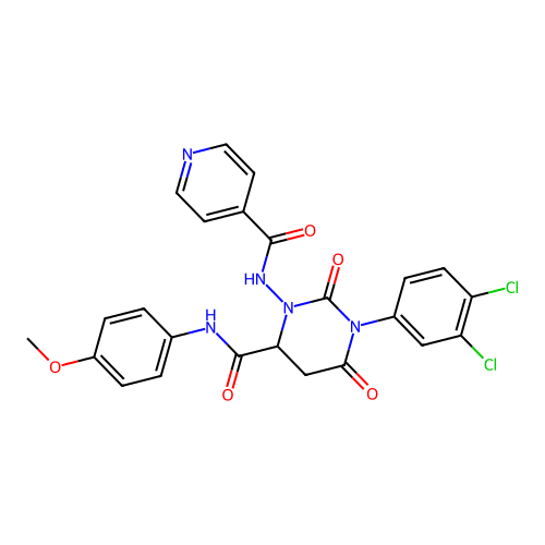 1-(3,4-dichlorophenyl)-N-(4-methoxyphenyl)-2,6-dioxo-3-[(pyridin-4-ylcarbonyl)amino]hexahydropyrimidine-4-carboxamide structure