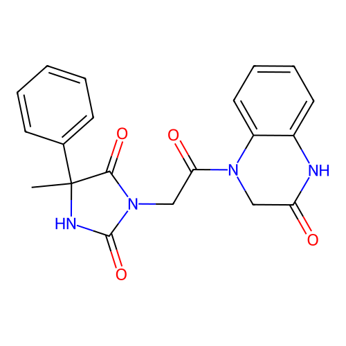 5-methyl-3-[2-oxo-2-(3-oxo-2,4-dihydroquinoxalin-1-yl)ethyl]-5-phenylimidazolidine-2,4-dione structure