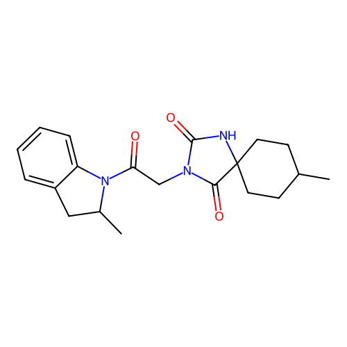 8-METHYL-3-[2-(2-METHYL-2,3-DIHYDROINDOL-1-YL)-2-OXOETHYL]-1,3-DIAZASPIRO[4.5]DECANE-2,4-DIONE structure