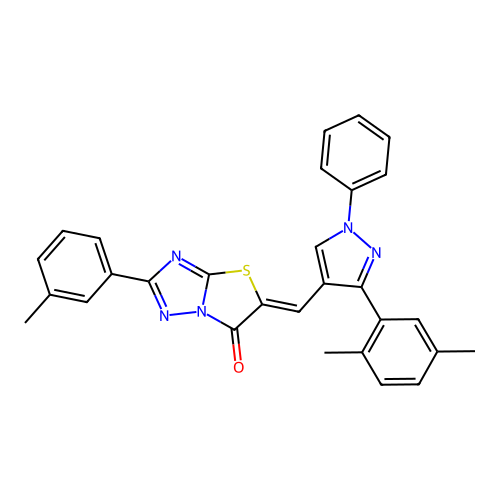 (5Z)-5-{[3-(2,5-dimethylphenyl)-1-phenyl-1H-pyrazol-4-yl]methylidene}-2-(3-methylphenyl)[1,3]thiazolo[3,2-b][1,2,4]triazol-6(5H)-one structure