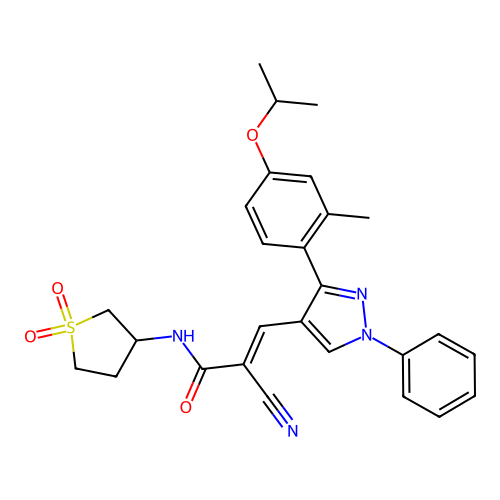 (2E)-2-cyano-N-(1,1-dioxidotetrahydrothiophen-3-yl)-3-{3-[2-methyl-4-(propan-2-yloxy)phenyl]-1-phenyl-1H-pyrazol-4-yl}prop-2-enamide structure