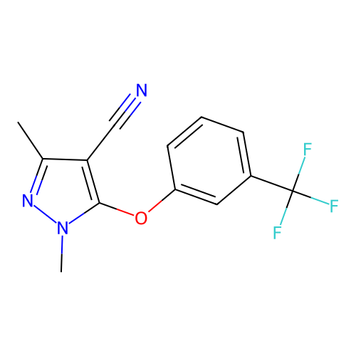1,3-dimethyl-5-[3-(trifluoromethyl)phenoxy]-1H-pyrazole-4-carbonitrile structure