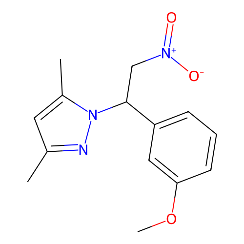 1-(1-(3-methoxyphenyl)-2-nitroethyl)-3,5-dimethyl-1H-pyrazole structure