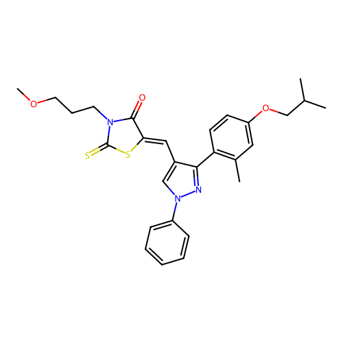 (5Z)-3-(3-methoxypropyl)-5-({3-[2-methyl-4-(2-methylpropoxy)phenyl]-1-phenyl-1H-pyrazol-4-yl}methylidene)-2-thioxo-1,3-thiazolidin-4-one structure
