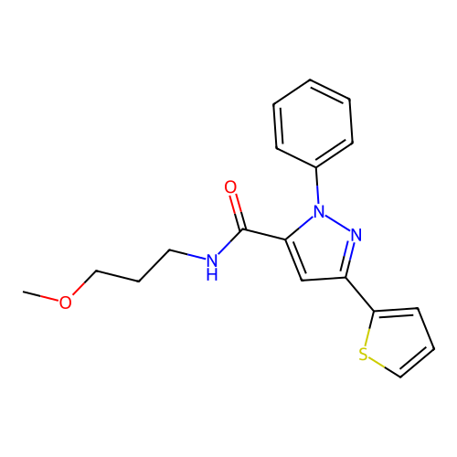 N-(3-methoxypropyl)-1-phenyl-3-(thiophen-2-yl)-1H-pyrazole-5-carboxamide structure