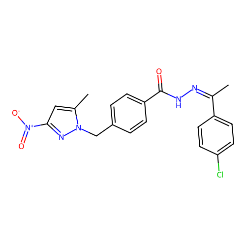 (Z)-N'-(1-(4-chlorophenyl)ethylidene)-4-((5-methyl-3-nitro-1H-pyrazol-1-yl)methyl)benzohydrazide structure