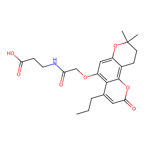 3-(2-((8,8-dimethyl-2-oxo-4-propyl-2,8,9,10-tetrahydropyrano[2,3-f]chromen-5-yl)oxy)acetamido)propanoic acid structure
