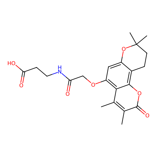 3-(2-((3,4,8,8-tetramethyl-2-oxo-2,8,9,10-tetrahydropyrano[2,3-f]chromen-5-yl)oxy)acetamido)propanoic acid structure