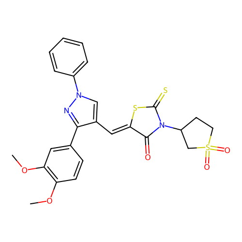 (5Z)-5-{[3-(3,4-dimethoxyphenyl)-1-phenyl-1H-pyrazol-4-yl]methylidene}-3-(1,1-dioxidotetrahydrothiophen-3-yl)-2-thioxo-1,3-thiazolidin-4-one structure