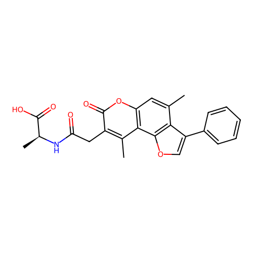 N-[(4,9-dimethyl-7-oxo-3-phenyl-7H-furo[2,3-f]chromen-8-yl)acetyl]-L-alanine structure