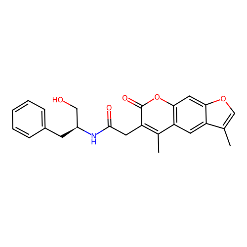 N-(1-benzyl-2-hydroxyethyl)-2-(3,5-dimethyl-7-oxo-7H-furo[3,2-g]chromen-6-yl)acetamide structure