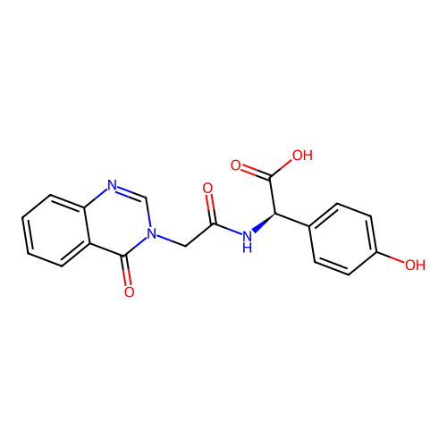 (2R)-(4-hydroxyphenyl){[(4-oxoquinazolin-3(4H)-yl)acetyl]amino}ethanoic acid structure