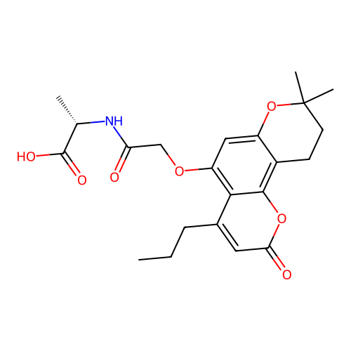 (2S)-2-[[2-[(8,8-dimethyl-2-oxo-4-propyl-9,10-dihydropyrano[2,3-h]chromen-5-yl)oxy]acetyl]amino]propanoic acid structure