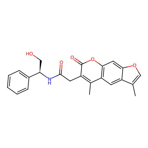 2-(3,5-dimethyl-7-oxofuro[3,2-g]chromen-6-yl)-N-[(1S)-2-hydroxy-1-phenylethyl]acetamide structure